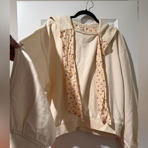 Free People Cream Top with Blue Floral Accents